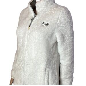 Fila White Teddy Jacket Plush Fleece High Collar Fleece